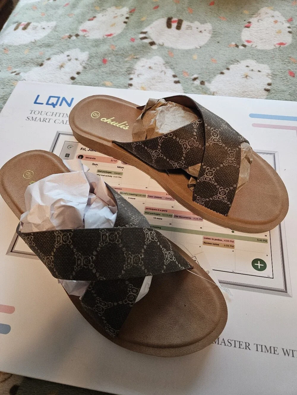 BRAND NEW ** Brown Cross-Strap Slip-On Sandals